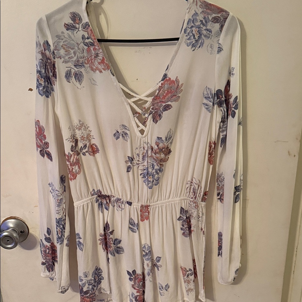 Kendall & Kylie Floral Jumpsuit in Cream and Blue